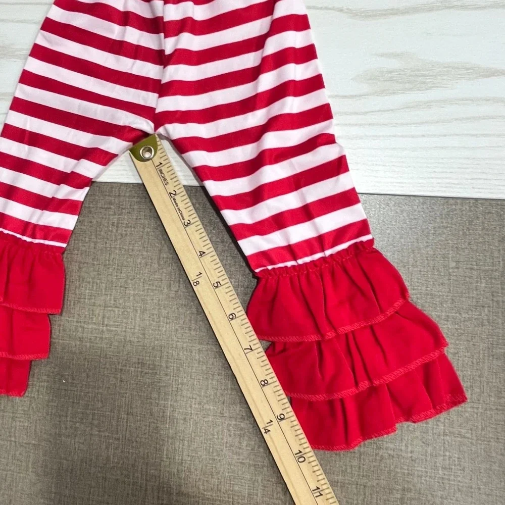 Christmas North Pole Tunic Leggings Set‎ Girls 3-6M Red White Santa Ruffle Trim